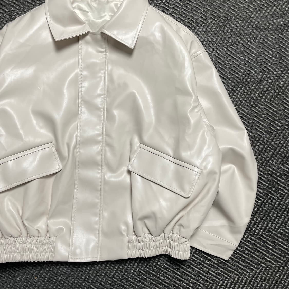 빈티지 미니멀 화이트 레더 가죽 자켓 집업y 5286 상품이미지3