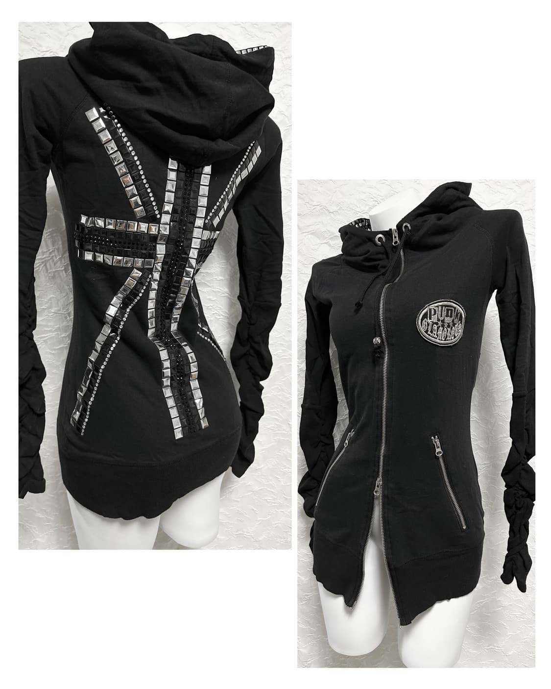 빈티지 d.i.a 다이아 갸루 펑크 유니언잭 스터드 후드 집업 상품이미지1