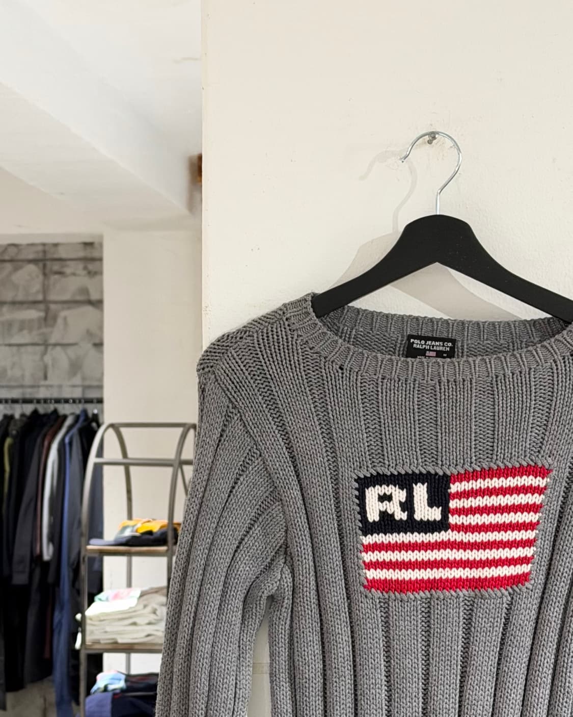 폴로 랄프로렌 진스 그레이 시그니처 아메리칸 플래그 니트 스웨터 상품이미지2