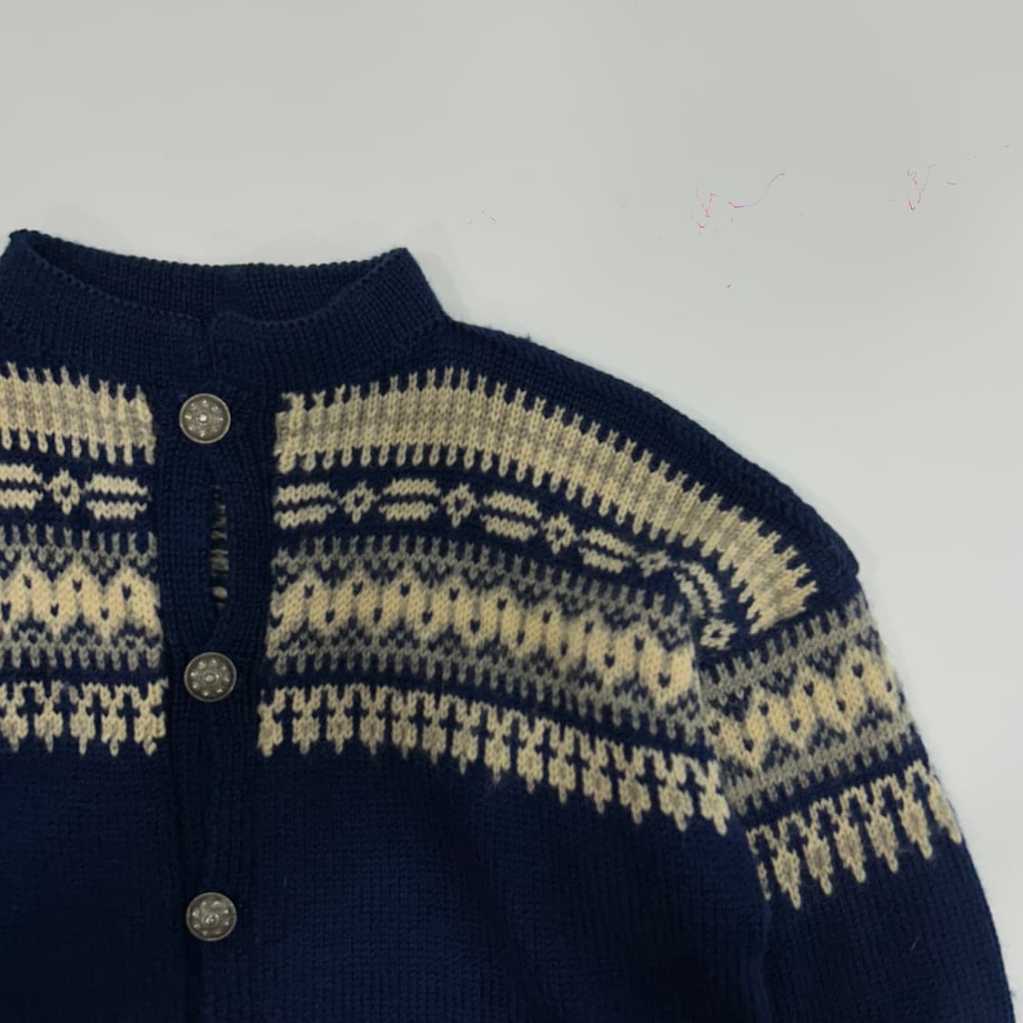 Vintage 램스울 노르딕 네이비 가디건 상품이미지4
