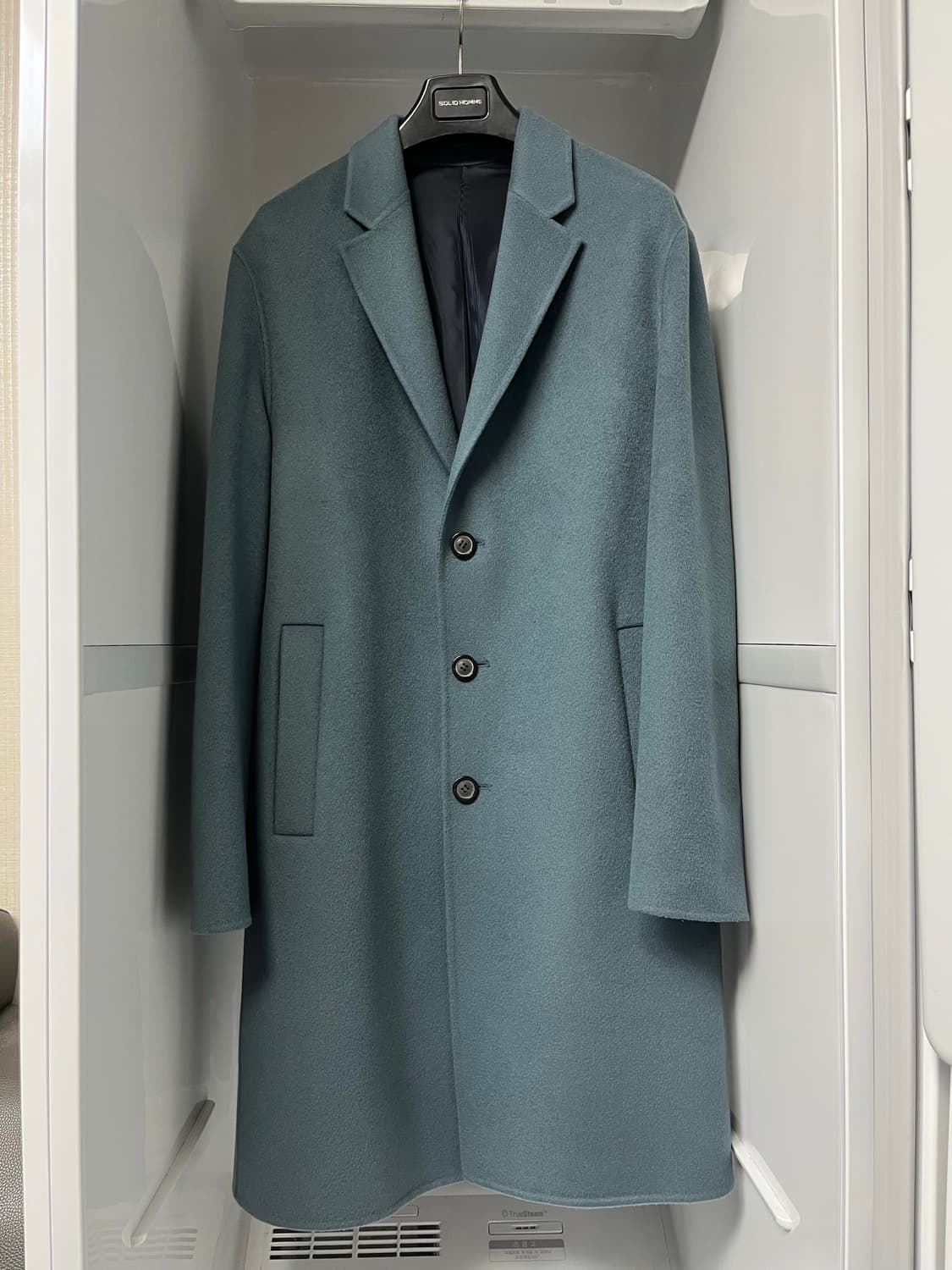솔리드옴므 블루 세미오버핏 핸드메이드 캐시미어 코트 48사이즈 상품이미지1