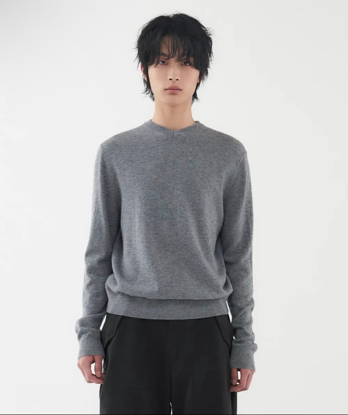파인 메리노 울 브이넥 니트 - 그레이 상품이미지2