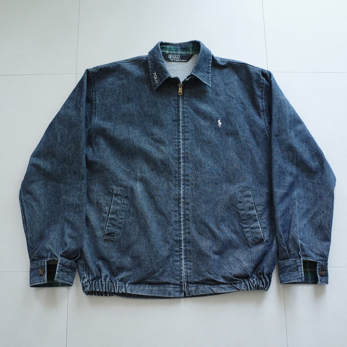 90s 폴로 랄프로렌 데님 해링턴 자켓 (체크 라이닝) 상품이미지1