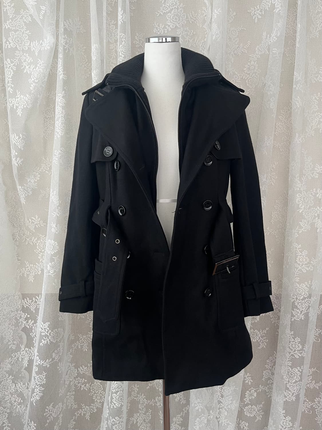 4) 캘빈클라인 울 하프 코트 블랙 상품이미지5