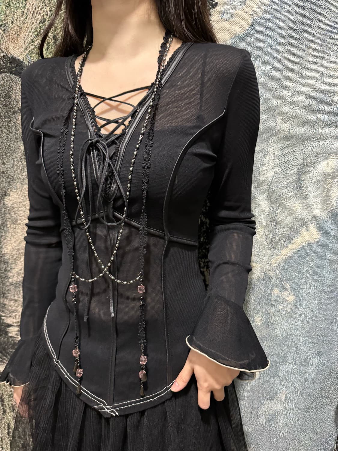 오즈온 레이어드 디테일 체인&레이스 목걸이 상품이미지4