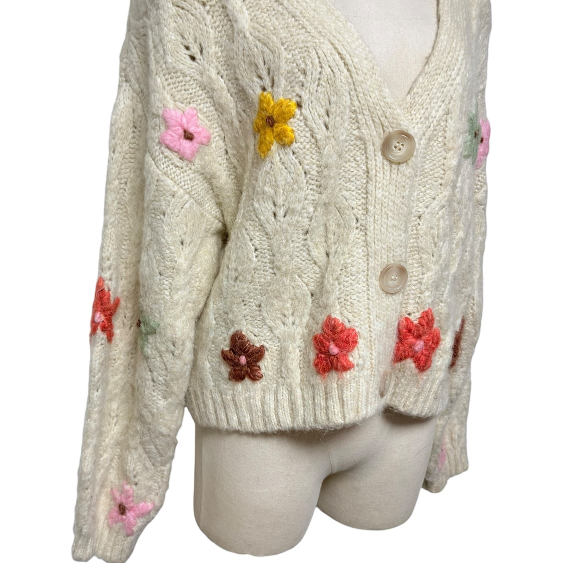 3797 자라 베이지 꽈베기 자수 니트가디건 상품이미지2