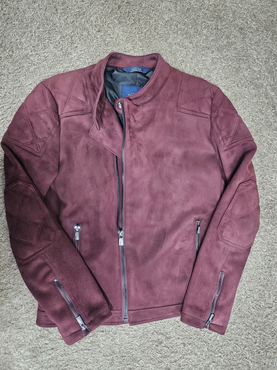 자라맨 ZARA 스웨이드 라이더 자켓 버건디 상품이미지8