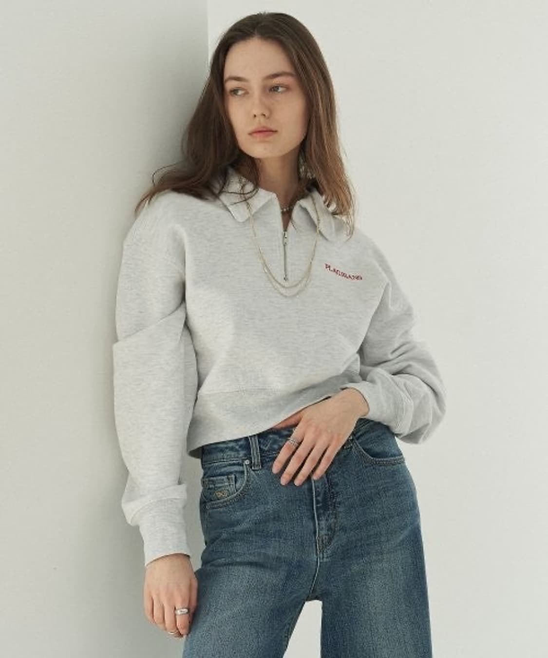 Plac 플랙 우먼 여성 하프 집업 멜란지 그레이 그래픽 스웨트 셔츠 상품이미지1