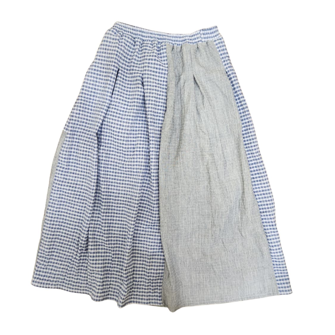 [기장수선가능] 360도 양면 블루 깅엄 체크 패치워크 화이트 롱스커트 상품이미지6