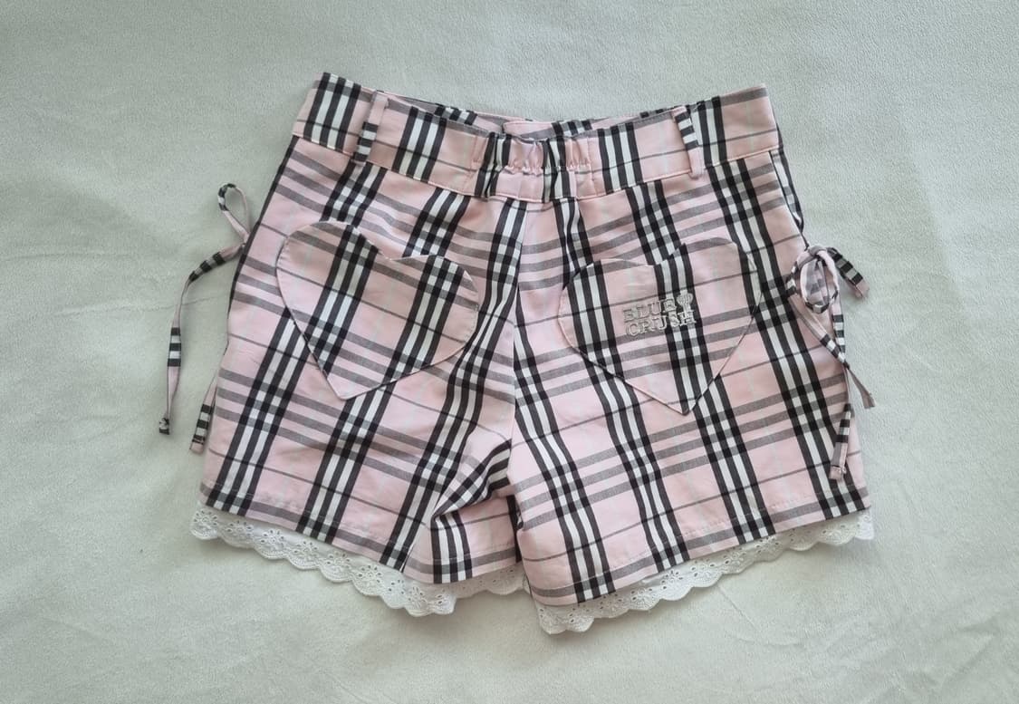 빈티지 모리걸 하구미 갸루 핑크 체크 리본 팬츠 상품이미지2