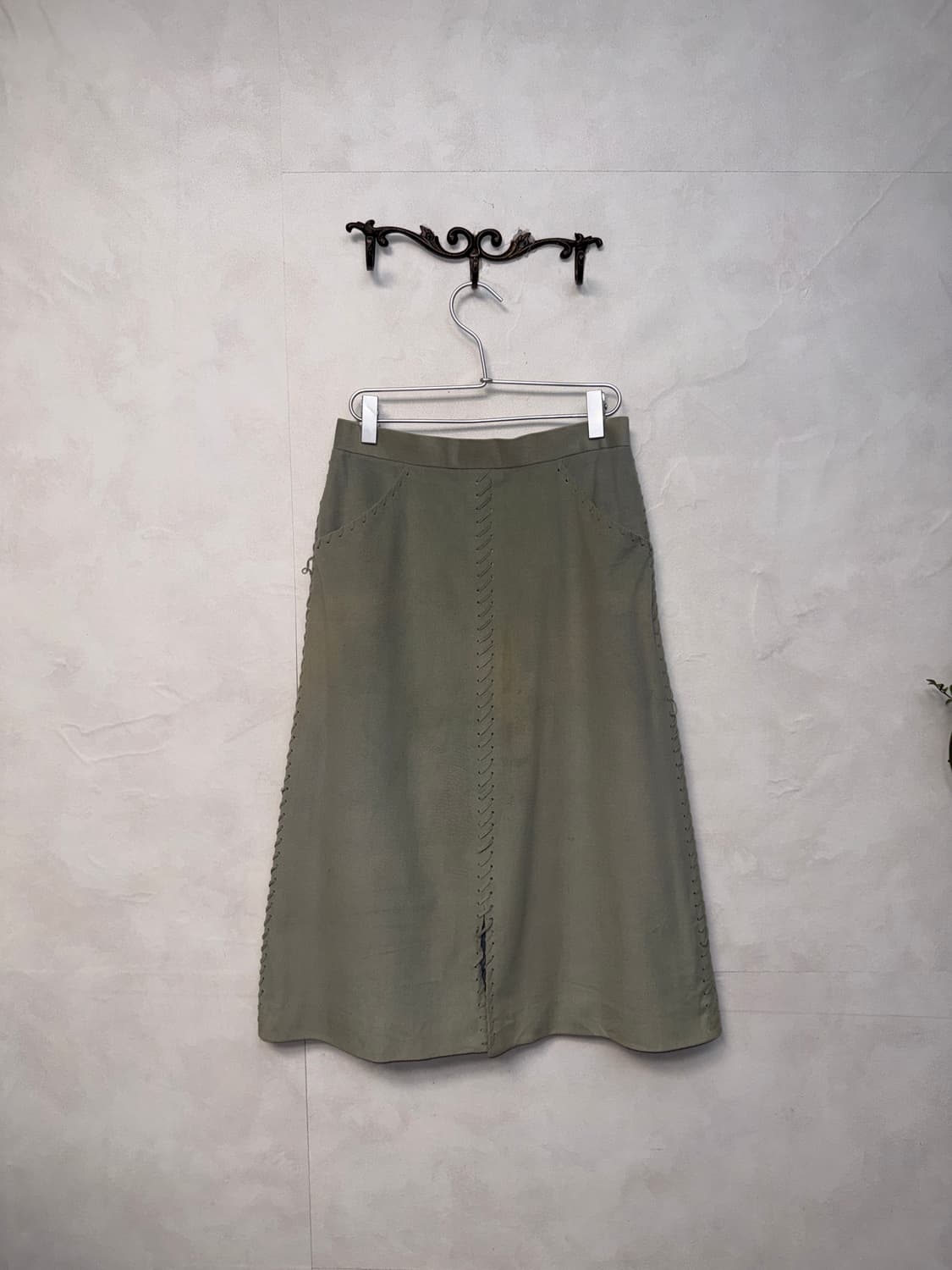 Mute mint stitch laceup midi skirt 상품이미지1