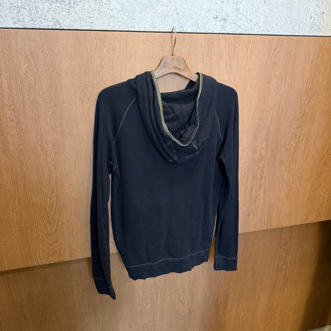 빈티지 롱슬리브 후드 집업 그린 배색 트리밍 디테일 블랙 상품이미지2