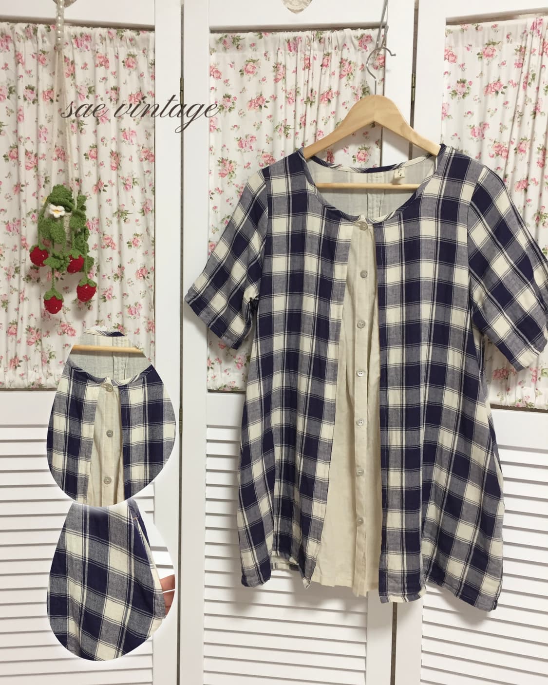 빈티지 모리걸 네이비 체크 바선생 상품이미지1