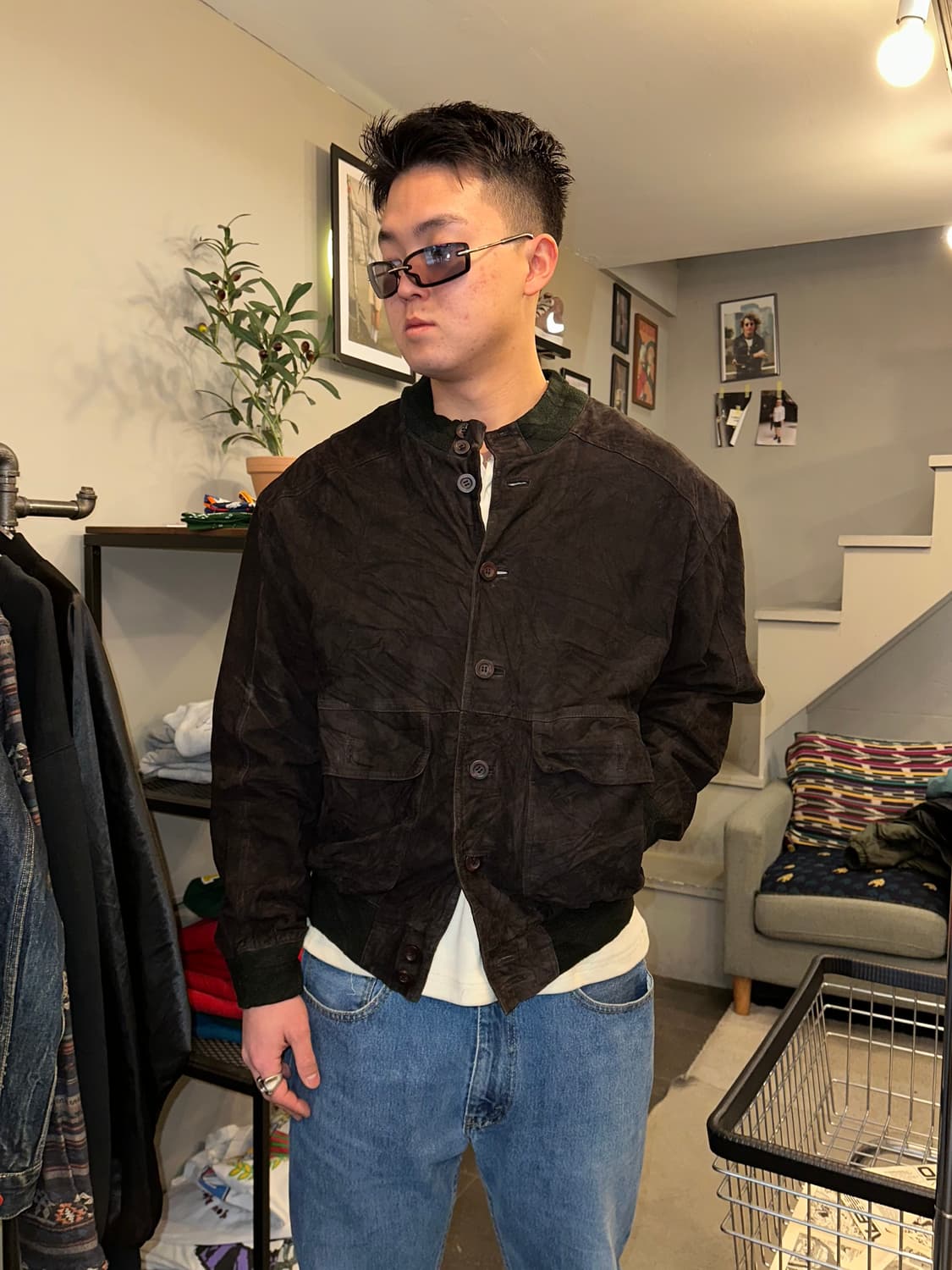 Old Euro genuine leather suede bomber 상품이미지2