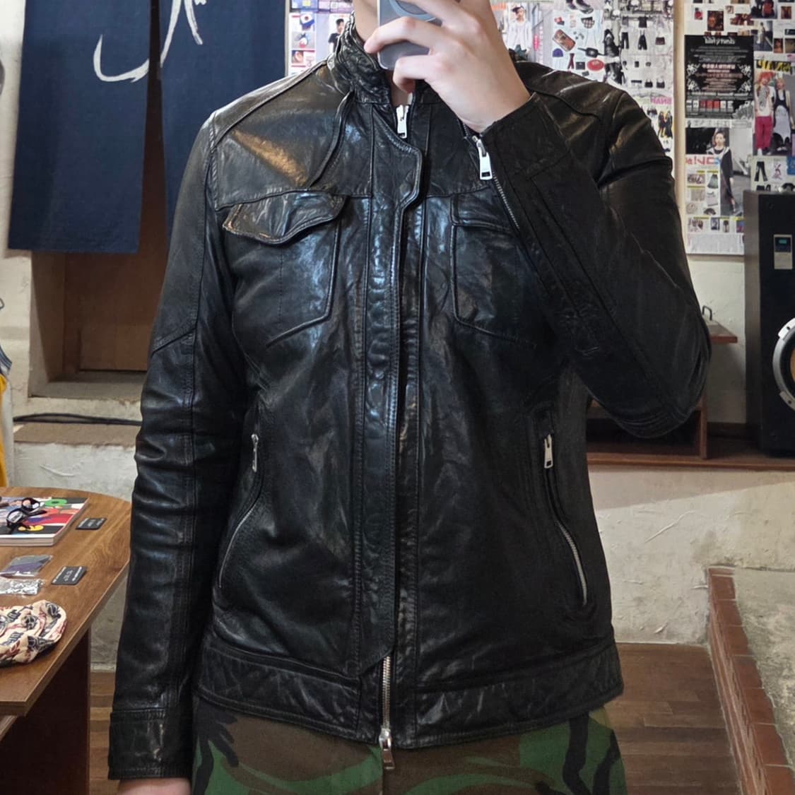 빈티지 절개라인 락시크 양가죽 투지퍼 자켓 상품이미지1