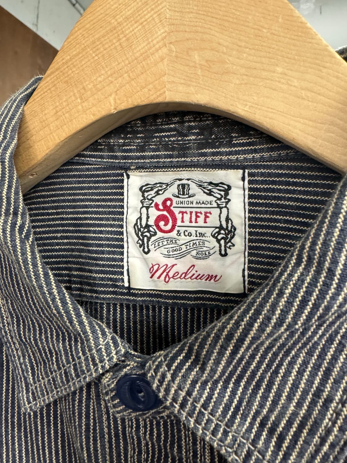japanese vintage Stiff&co.inc 스트라이프 워크셔츠 상품이미지3