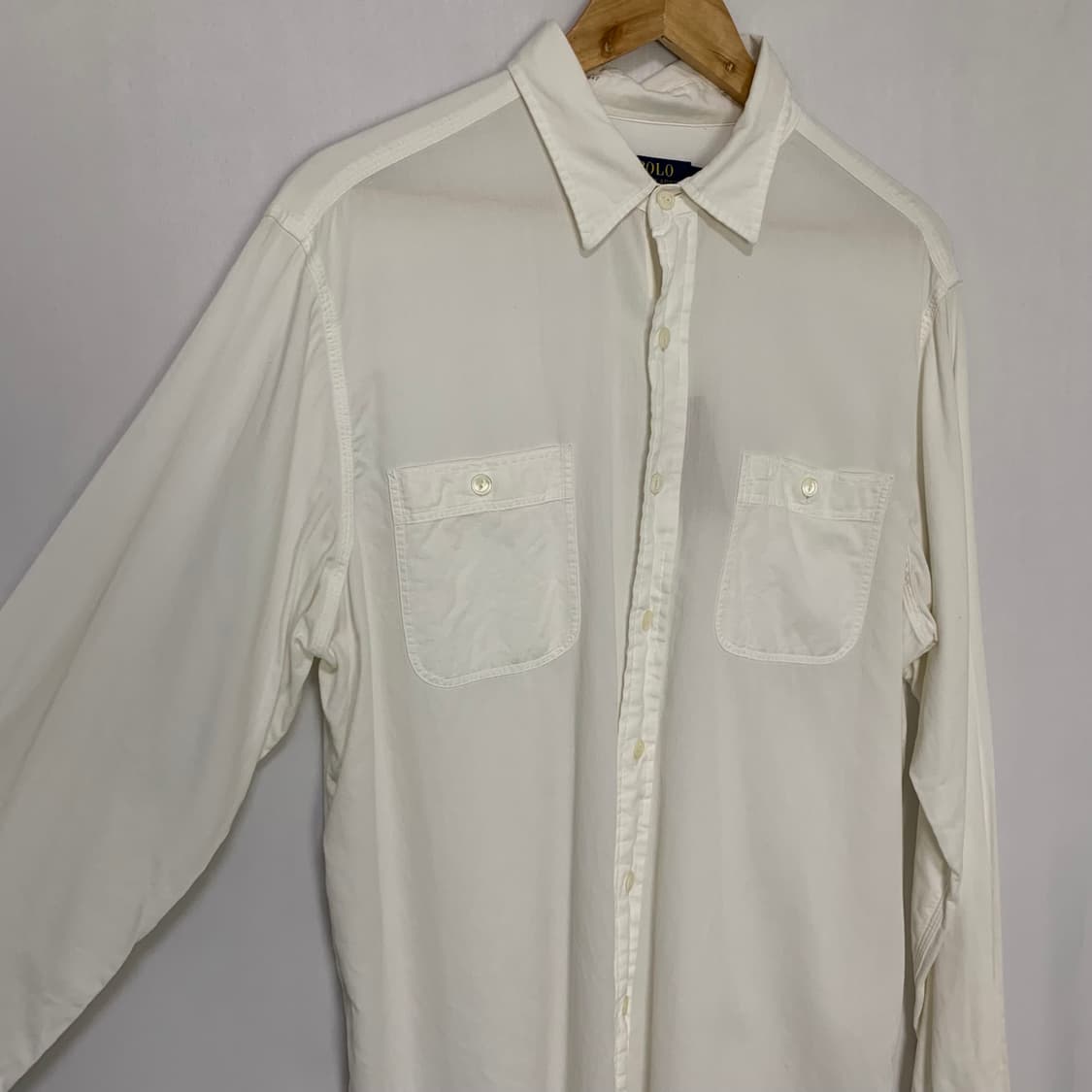 폴로 랄프로렌 더블 포켓 아이보리 빈티지 베이직 셔츠 남성 XL 상품이미지4