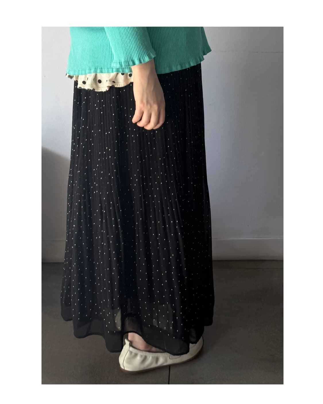 일본빈티지 땡땡이 도트 플리츠 스커트 상품이미지2