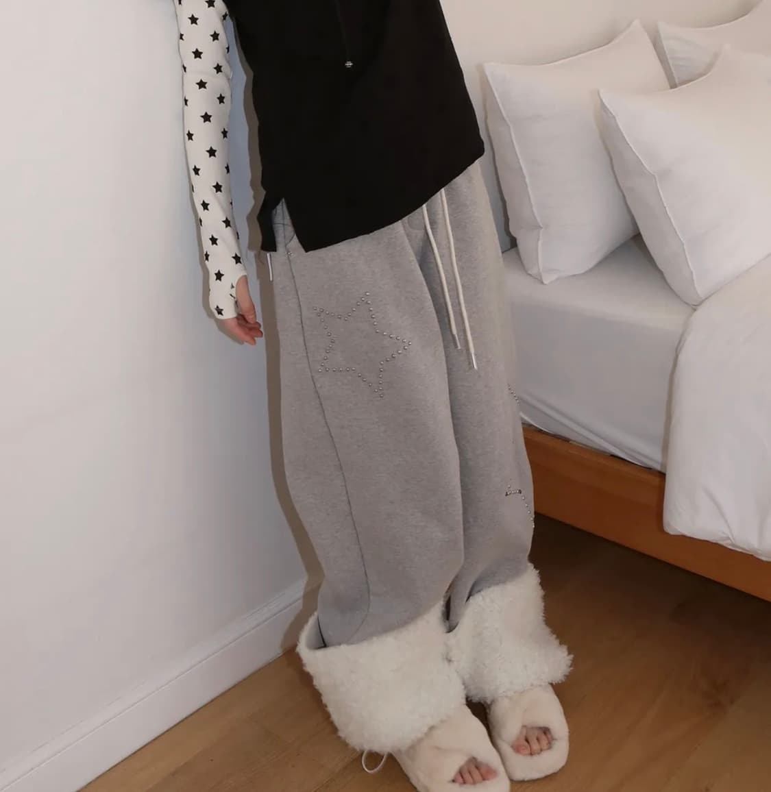 노피셜노피스 스터드 어그 스트링 팬츠 멜란지 그레이 상품이미지1