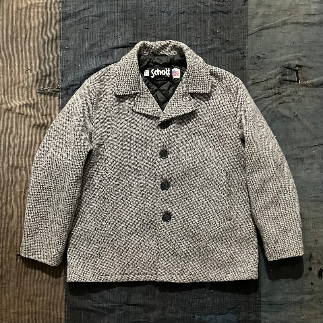 90s USA 쇼트 Schott 울 4버튼 싱글 하프 피코트 상품이미지1