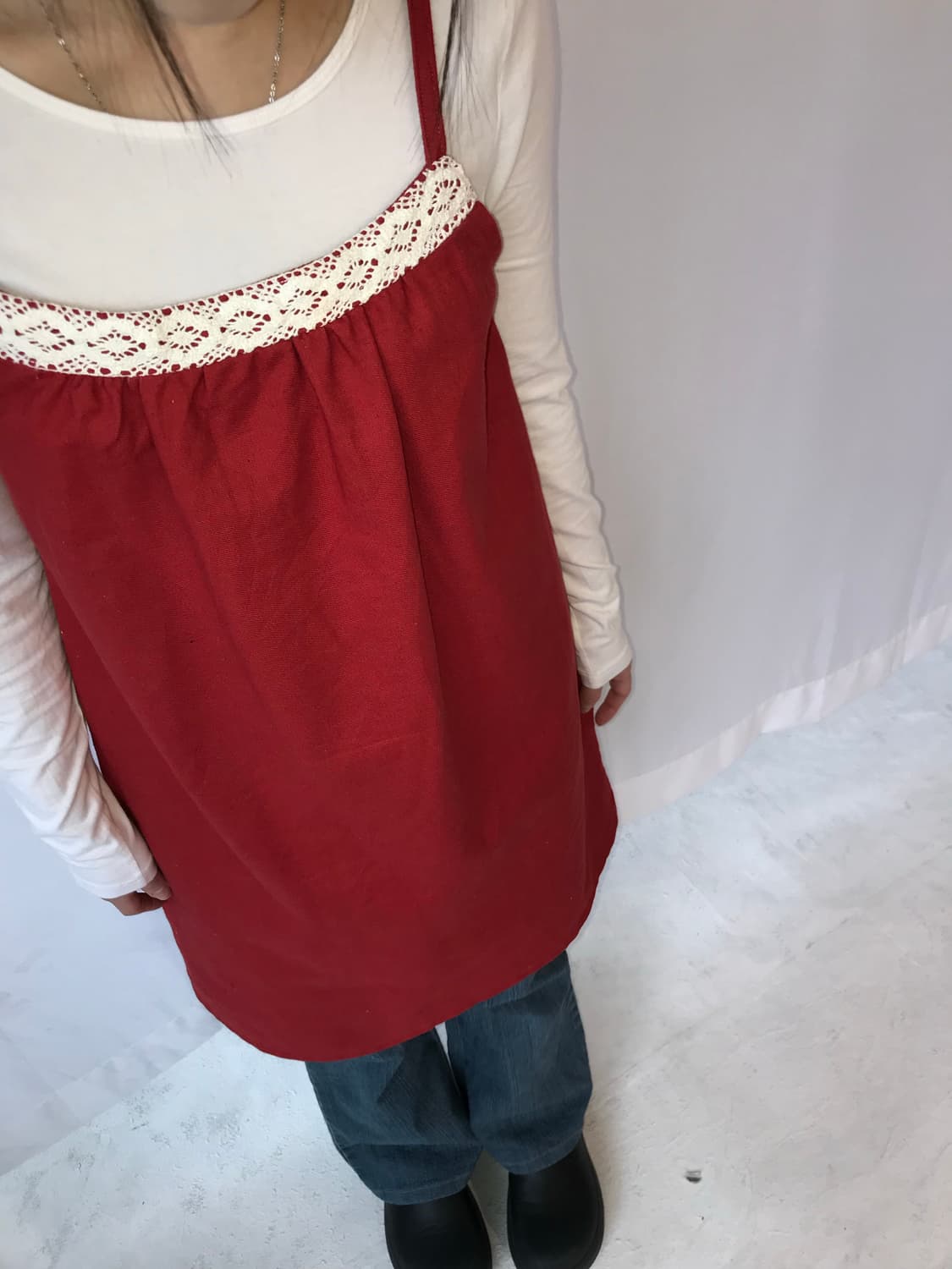 레이스 디테일 레드 원피스  상품이미지3