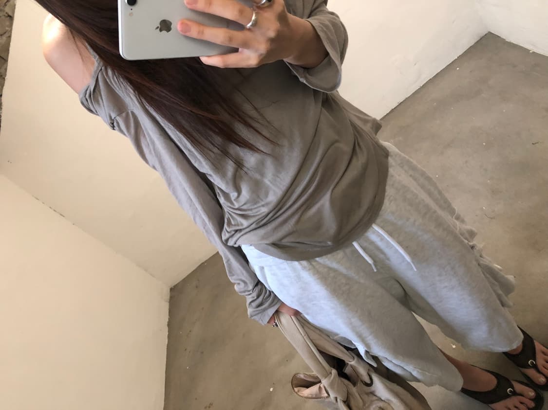 새상품) 셔링 드레이프 후드 탑 슬리브티 상품이미지2