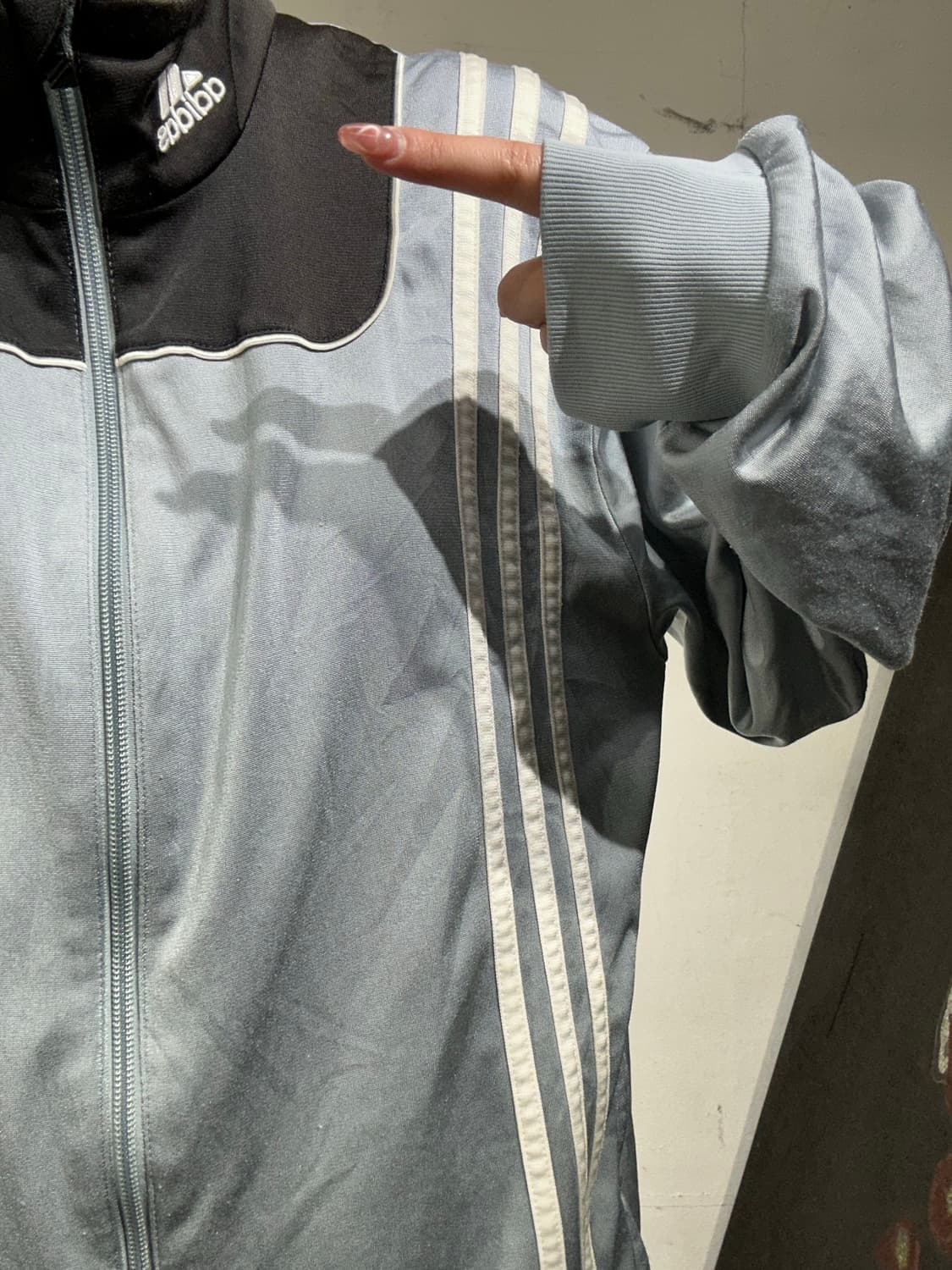 00s 아디다스 블루 블랙 오버핏 화이트 삼선 올드스쿨 트랙탑 져지 L 상품이미지4