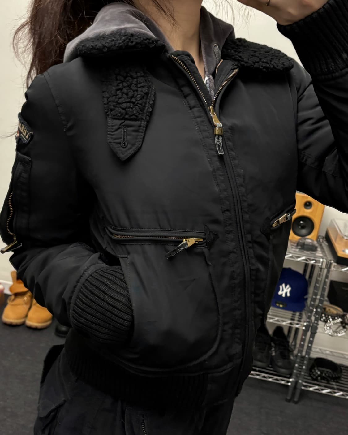 티니위니 퍼 카라 레오파드 항공점퍼 블랙 상품이미지1