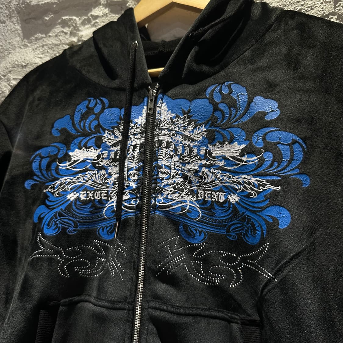 Y2K 큐빅 벨벳 후드집업 상품이미지3