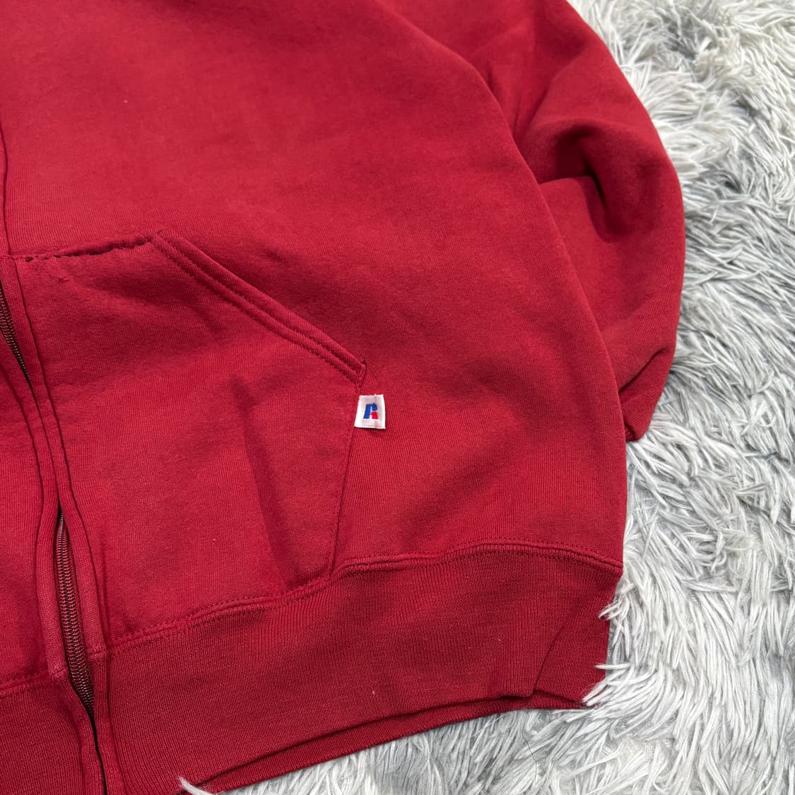 90s USA Russell Zip Hoodie Red 러셀 후드집업 상품이미지2