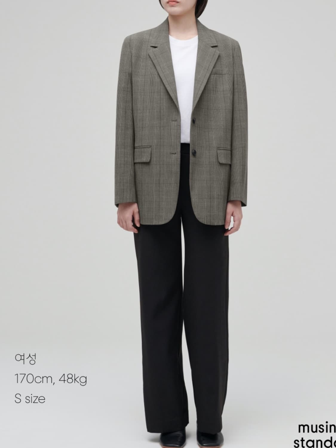 무신사 스탠다드 | 우먼즈 글렌 체크 오버사이즈 블레이저 다크 베이지 S 상품이미지5