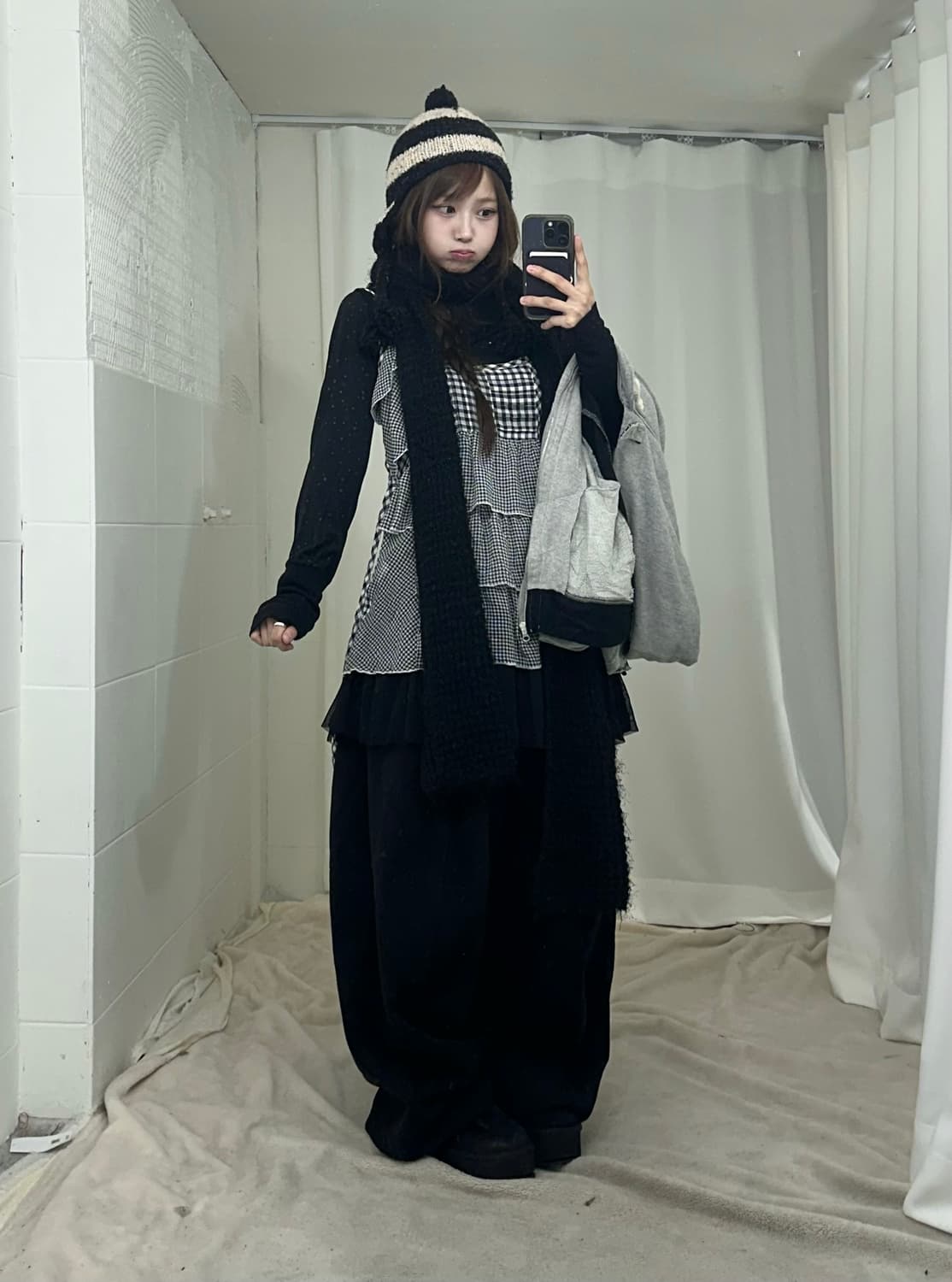 무채색 블랙 너드 체크 러힙 코디세트 상품이미지3