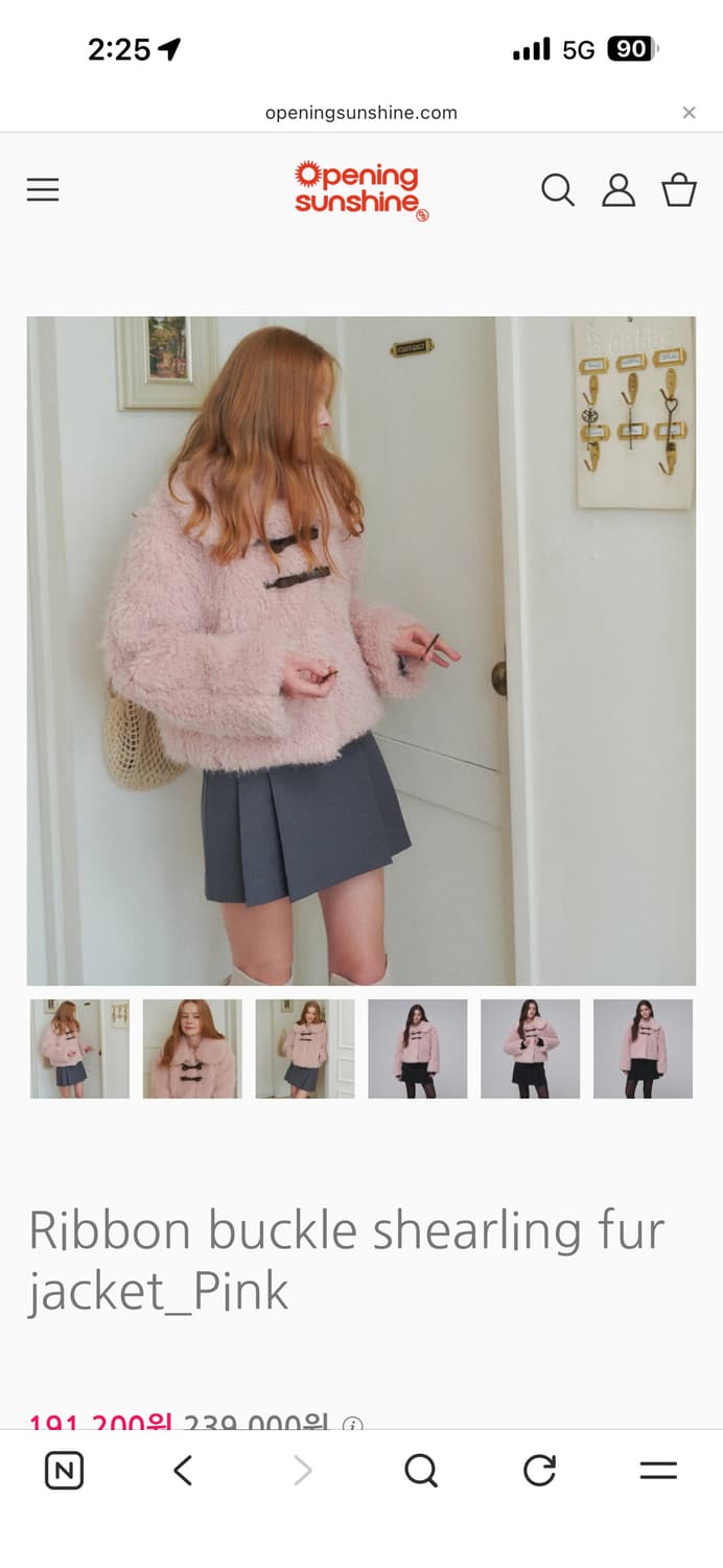 오프닝선샤인 리본 버클 쉐어링 퍼 자켓 핑크 상품이미지1