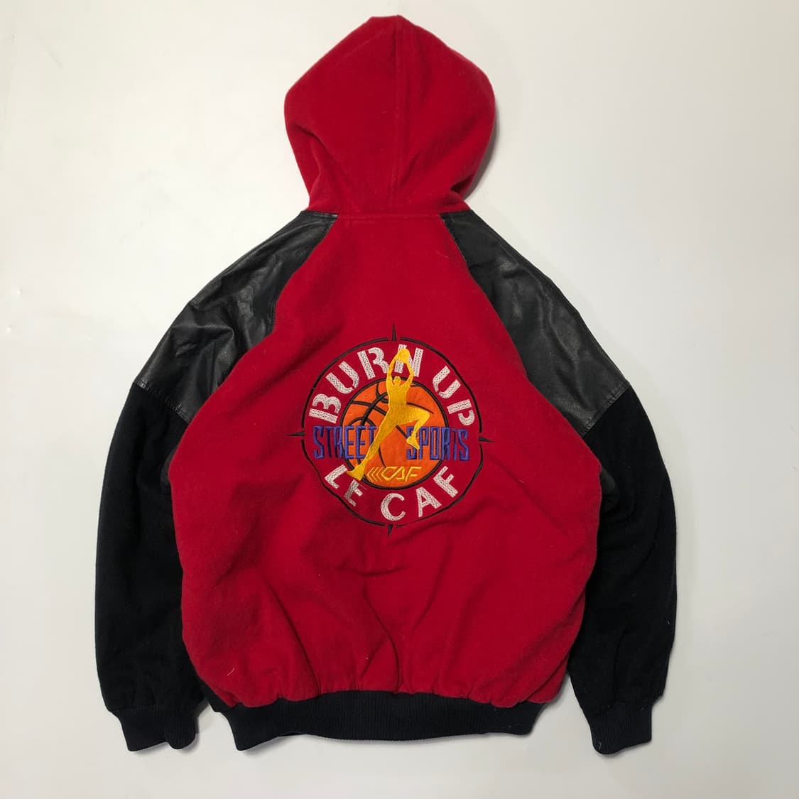 1980s 르까프 레더 후드 바시티 자켓  상품이미지2