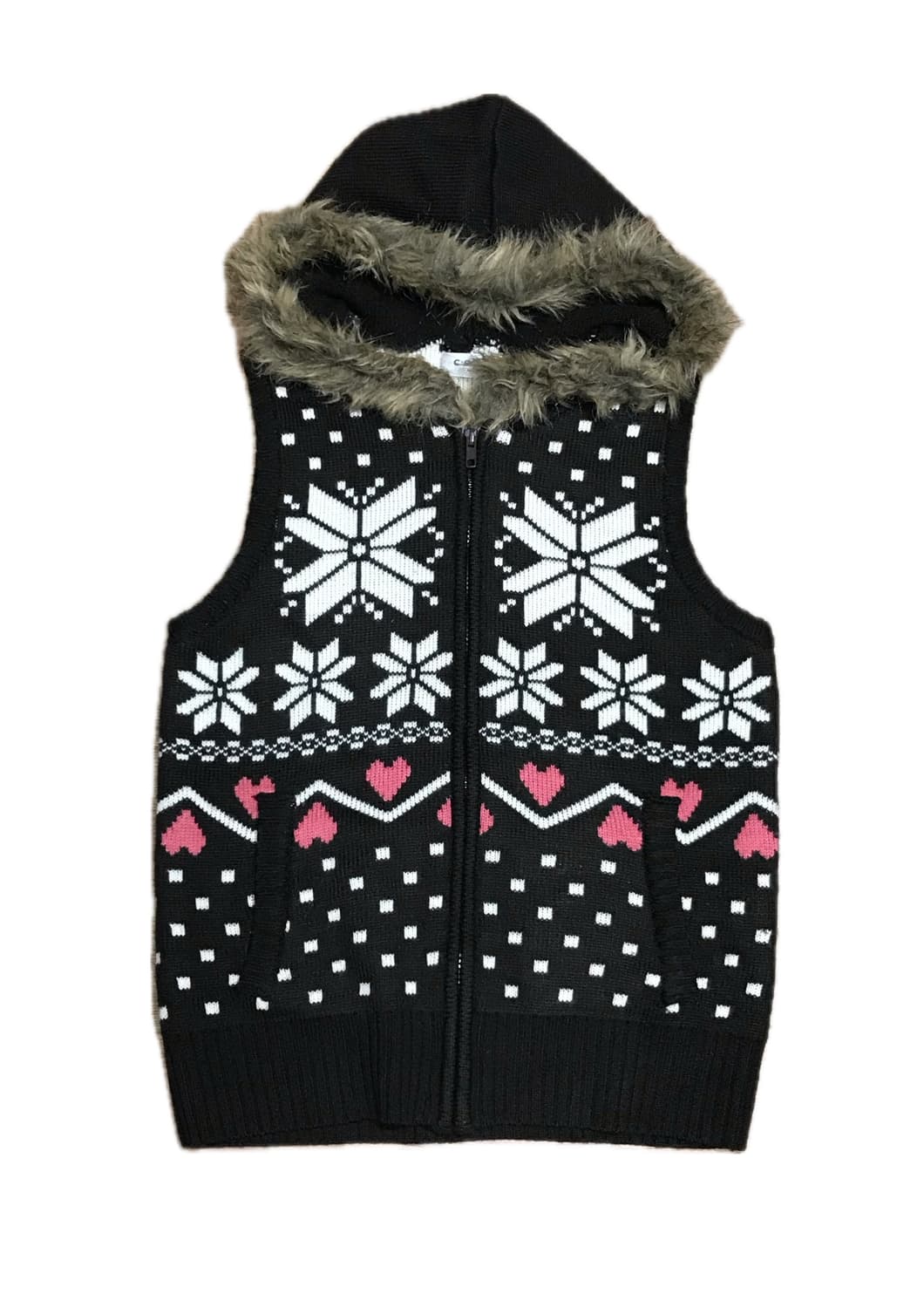 핑크 하트 노르딕 브라운 퍼 니트조끼 상품이미지1