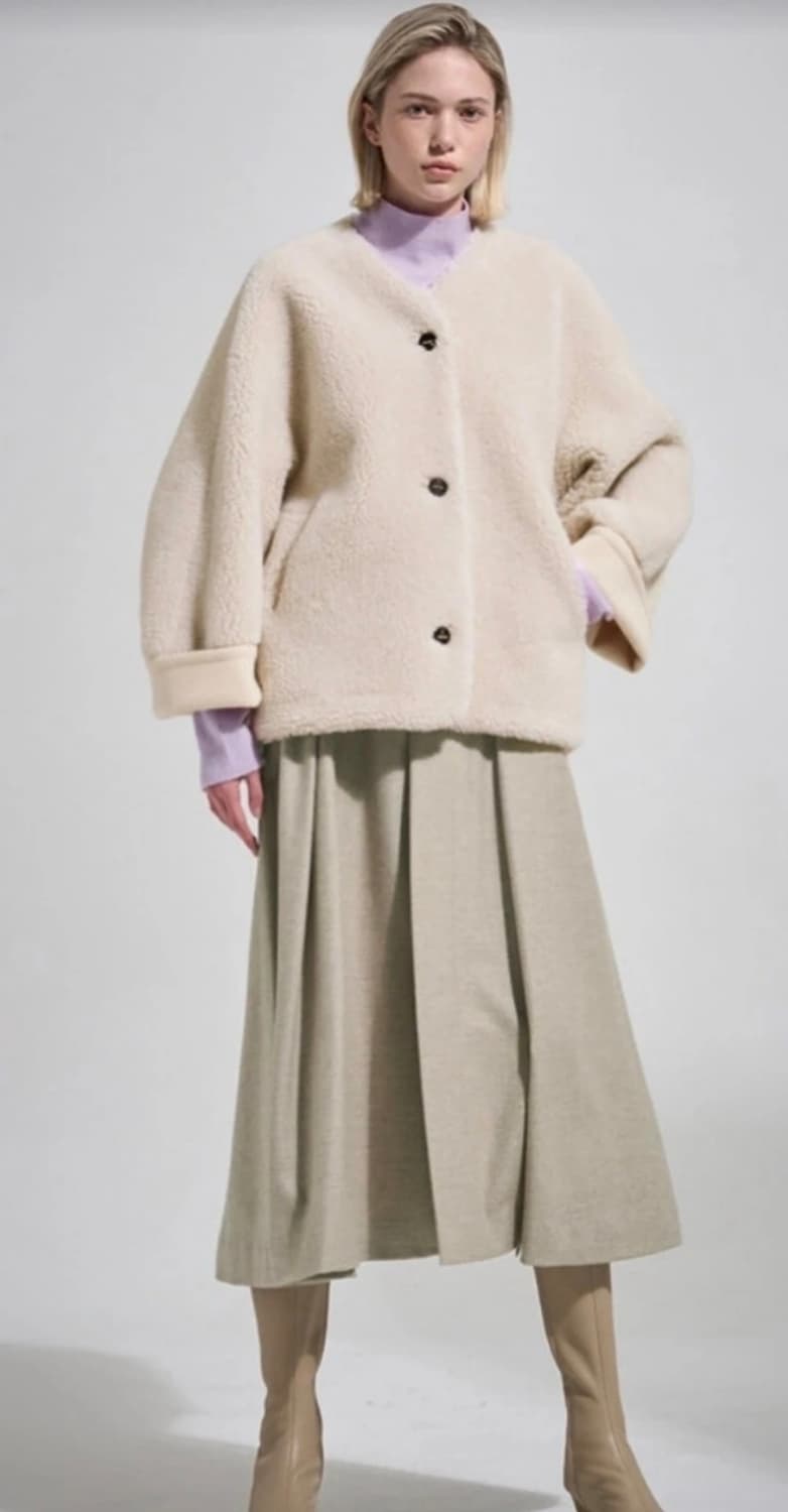 시스템 양면 시어링 코트 (양모 뽀글이, 무스탕) 모92% + 캐시8% 상품이미지6