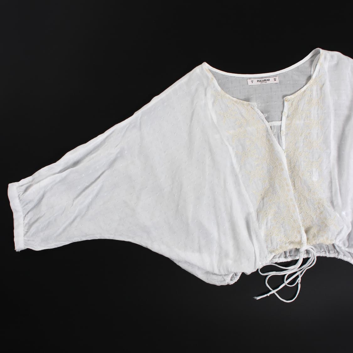 유럽 빈티지 자수 셔링 내추럴 화이트 코튼 린넨 셔링 블라우스 상품이미지2