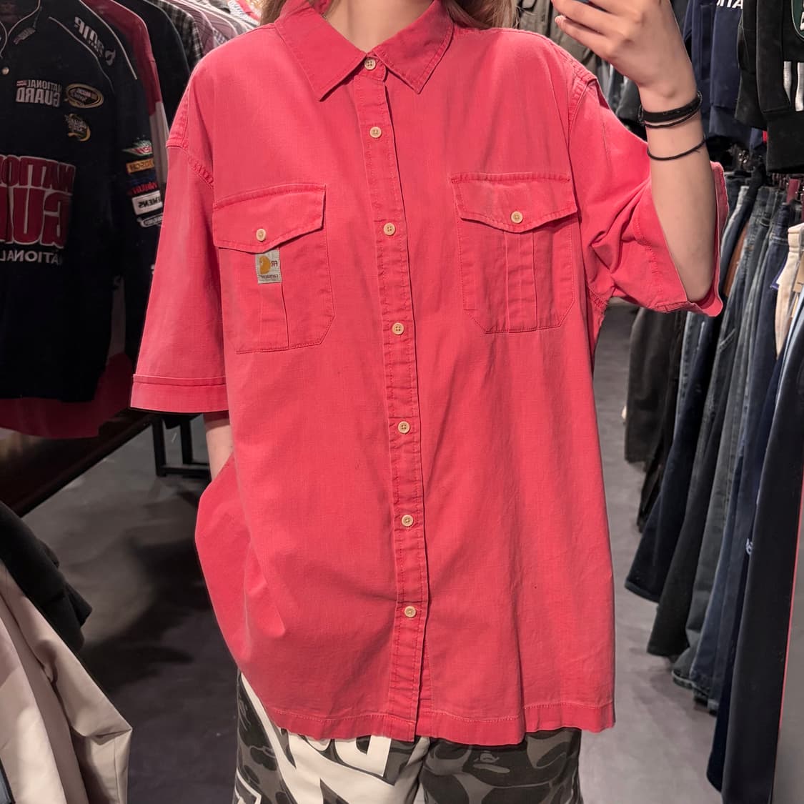 Carhartt 칼하트 반팔 셔츠 핑크 상품이미지3