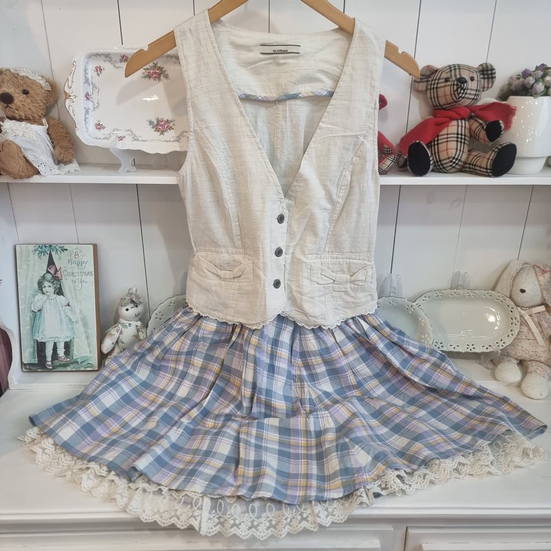 린넨 베스트 체크 스커트 세트 상품이미지4