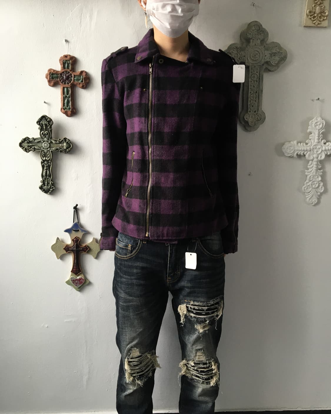 Woolen check pattern rider jacket 상품이미지6