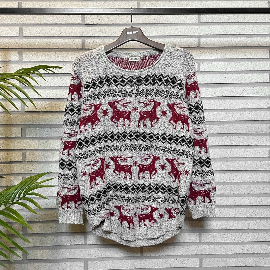 USA VINTAGE 니트 라운드넥 노르딕 루돌프 패턴 디테일 그레이 상품이미지2