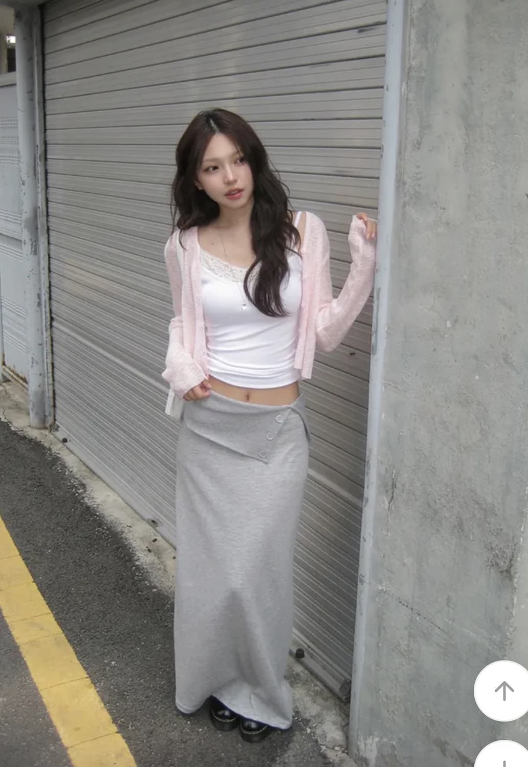 당일배송) 에이블리 유색 세유 버튼 폴딩 맥시 스커트 메란지 상품이미지3