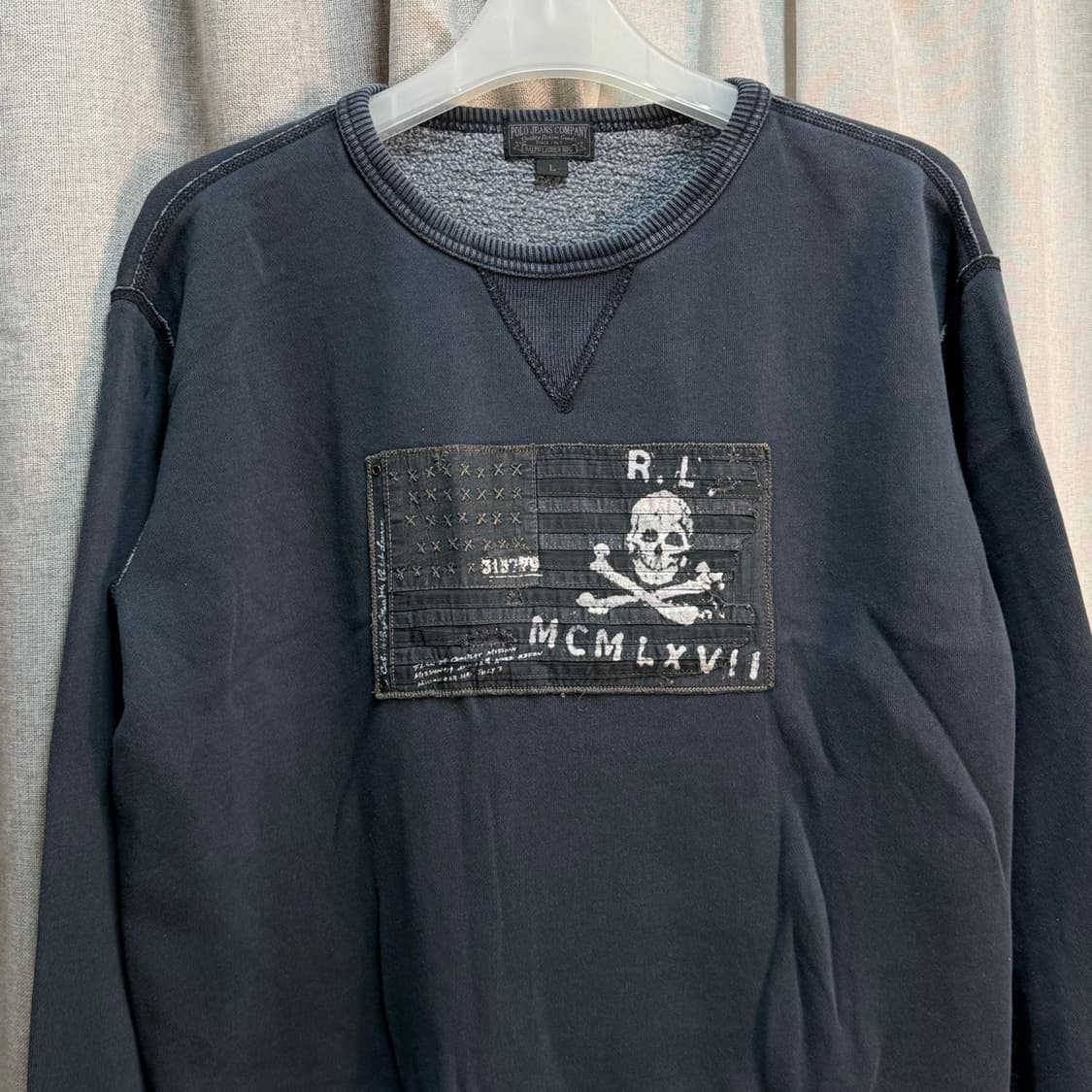 [L] 폴로 진 성조기 스컬 해골 피그먼트 기모 맨투맨 상품이미지3