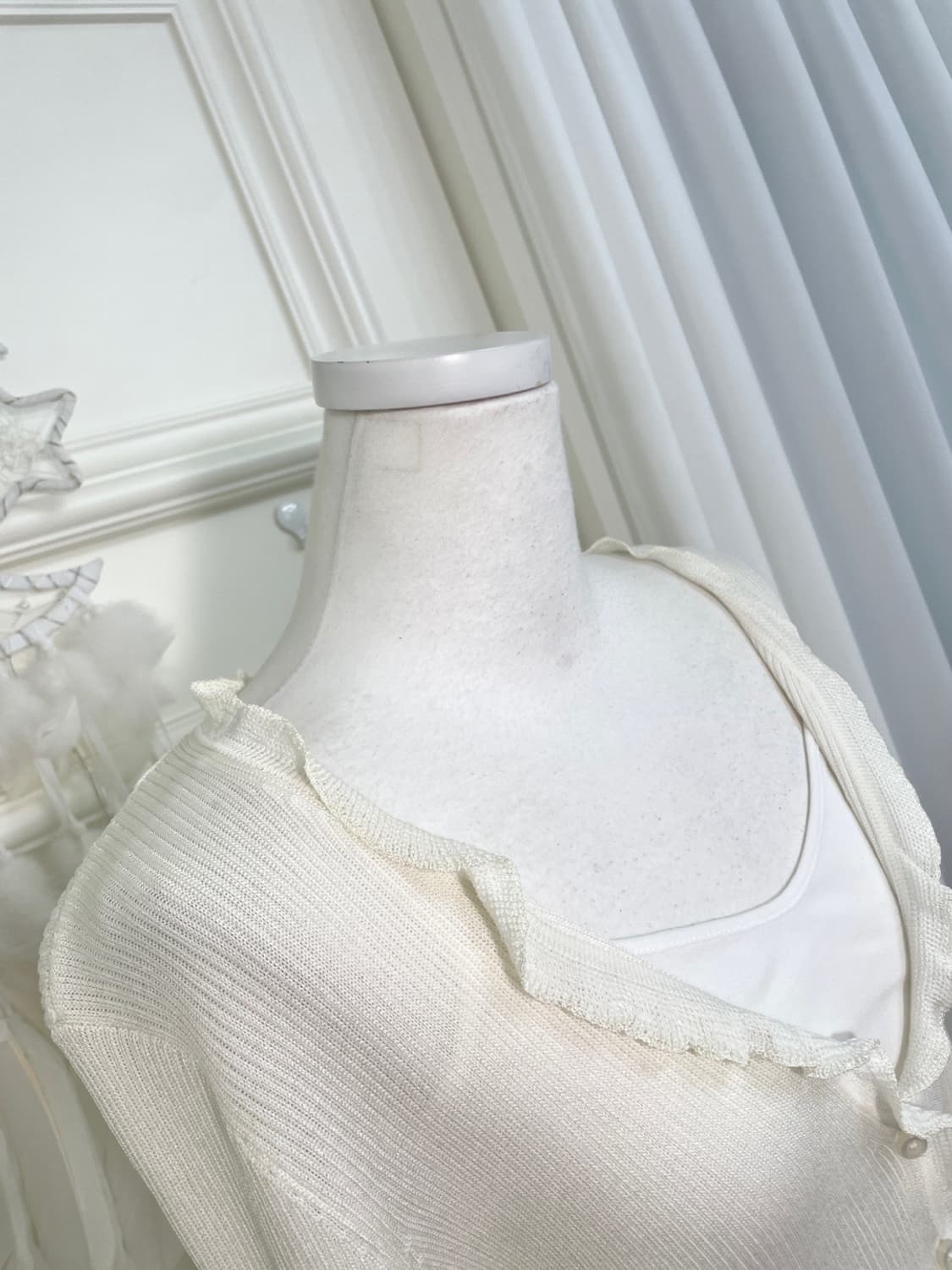 ivory frill v-neck rib cardigan(size-40) 상품이미지8