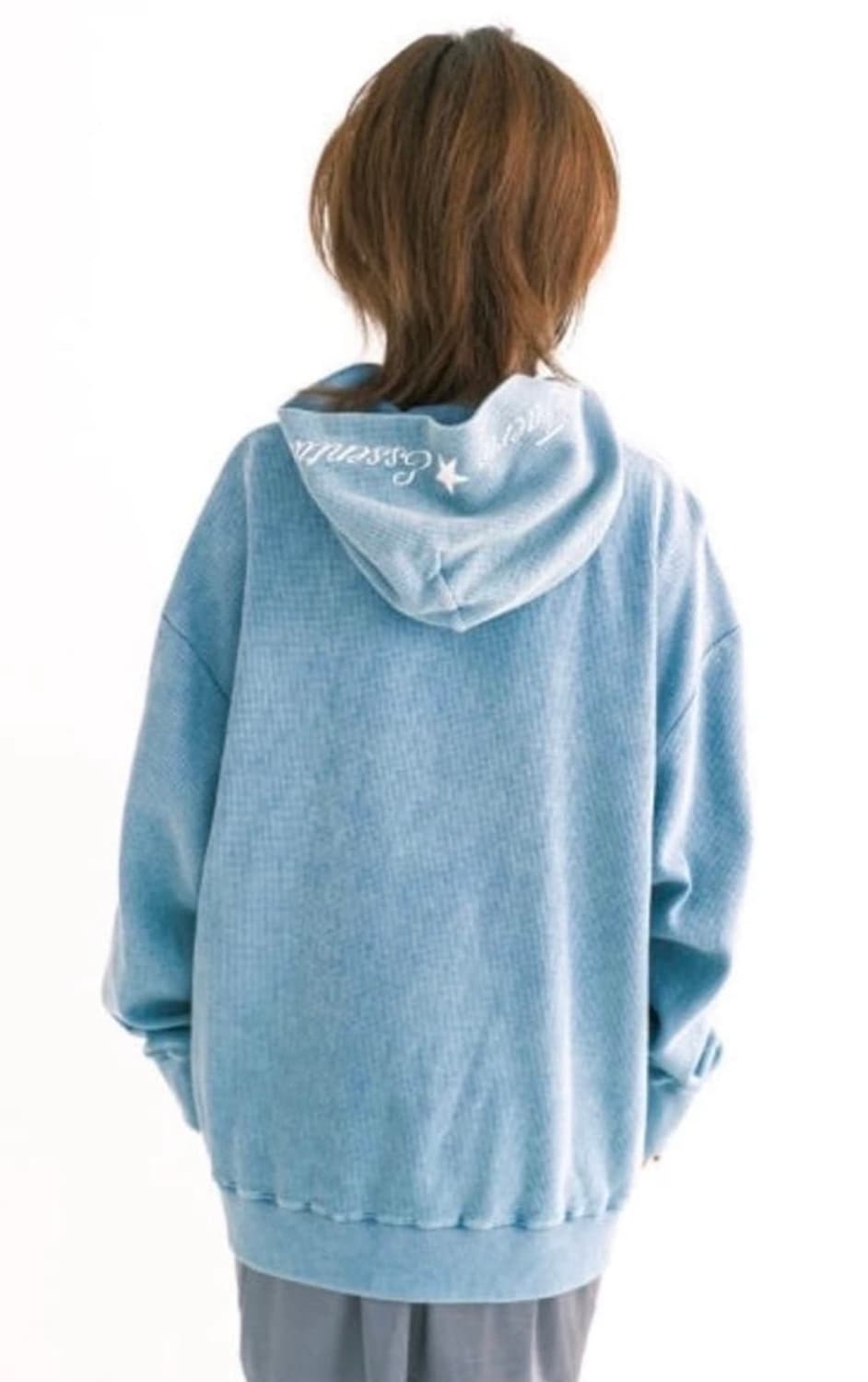 샵페어리 컬러 워싱 와플 후드집업 스카이 블루 상품이미지2