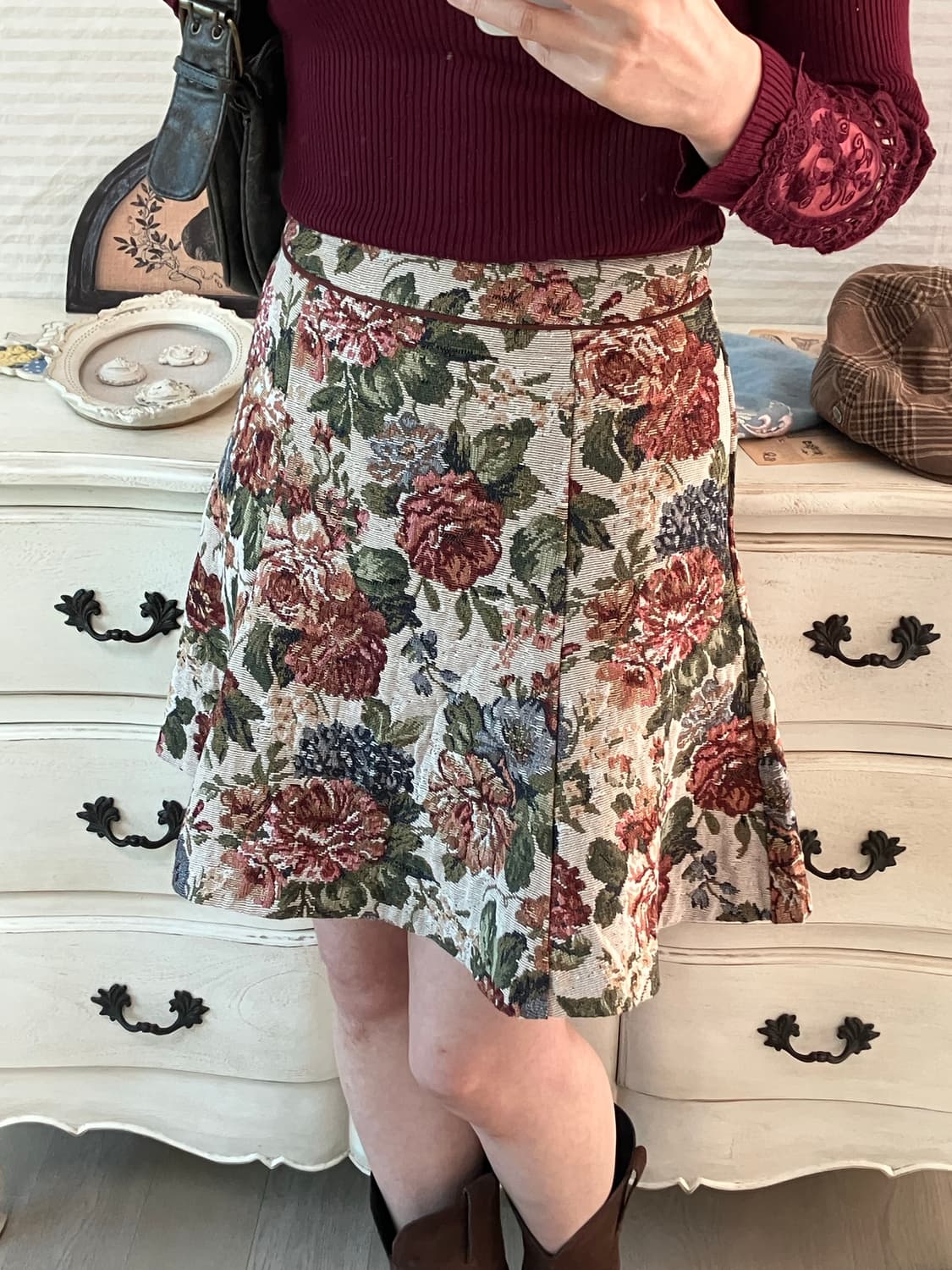 jpn vintage 플라워 패턴 미니 스커트 y2k 스트릿 갸루 펑키 상품이미지5