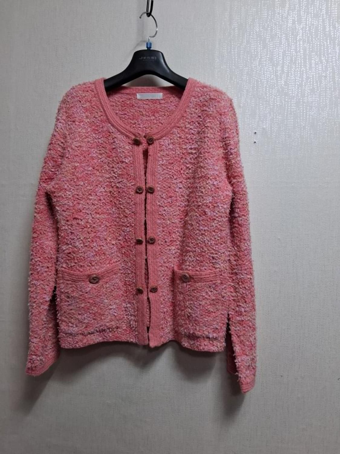 일본빈티지 DoCLASSE  테이프사배색 핑크 뜨게 트위드니트가디건 77 상품이미지1