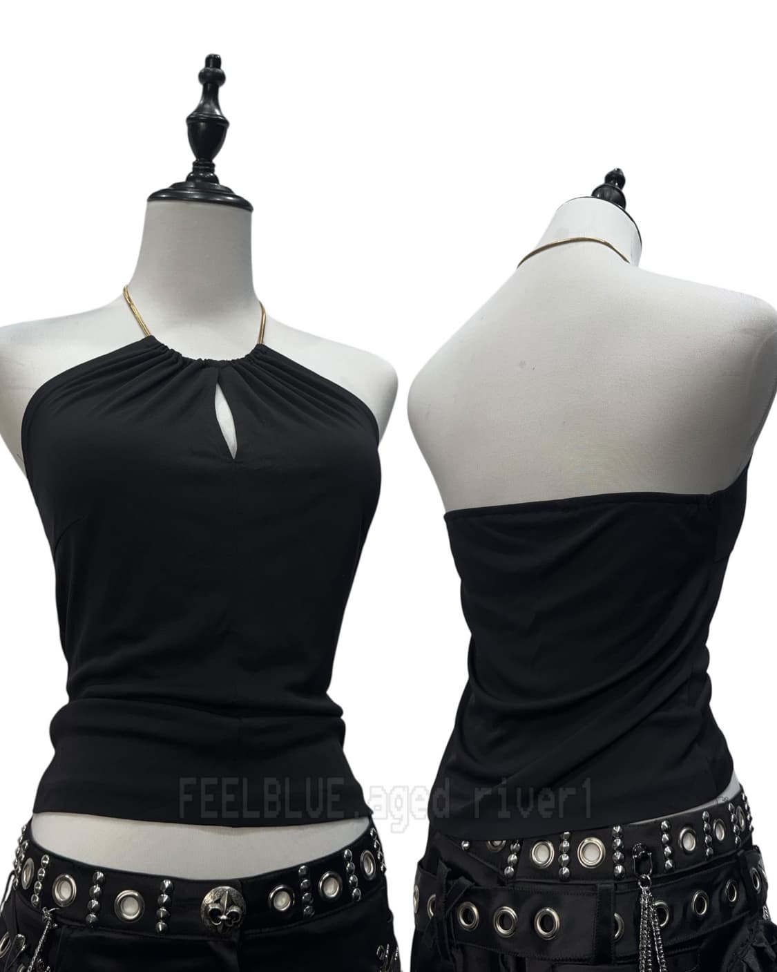 Gold Chain Halter Black Slip Top 상품이미지1