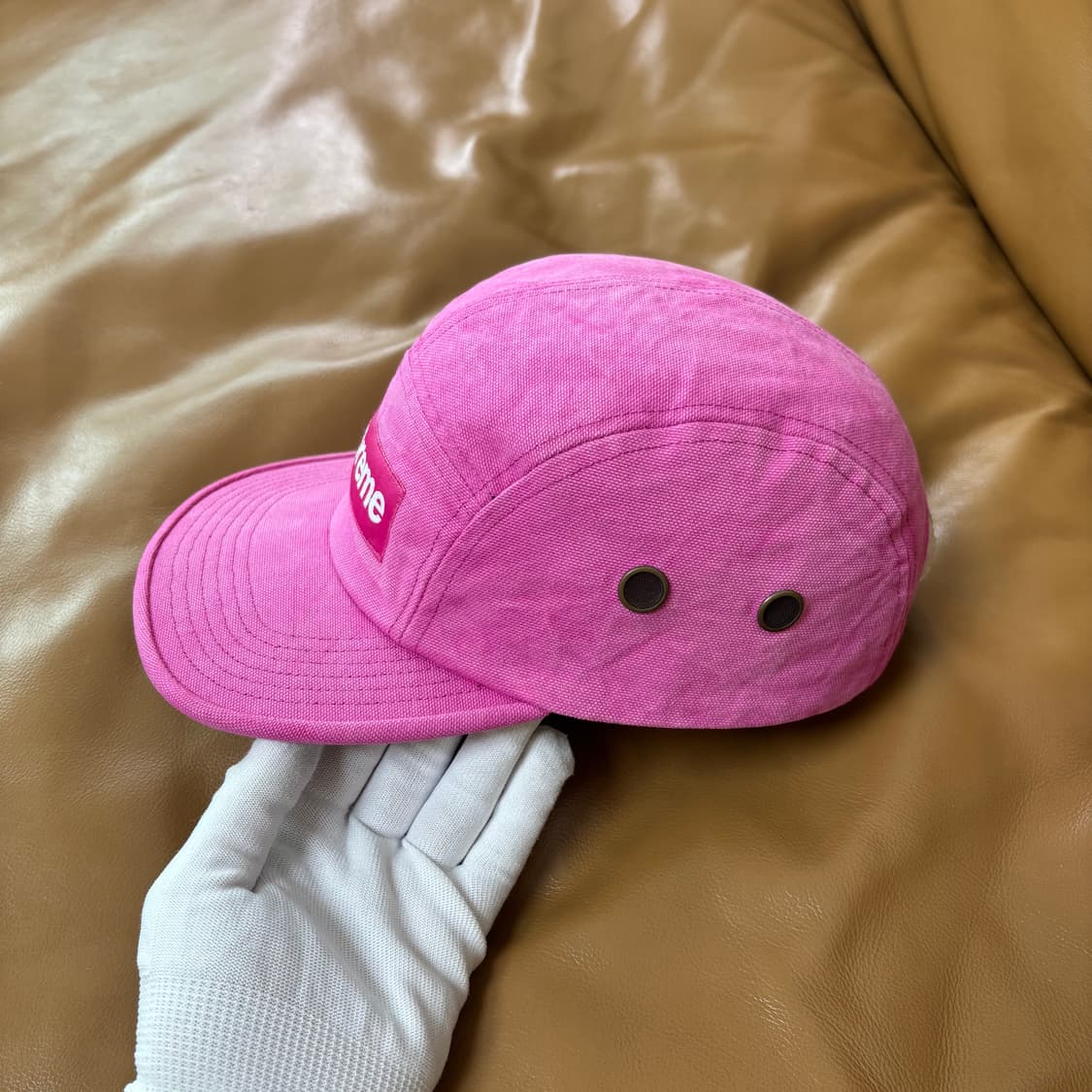 슈프림 캠프캡 모자 박스로고 스톤 워시드 마젠타 핑크 상품이미지4