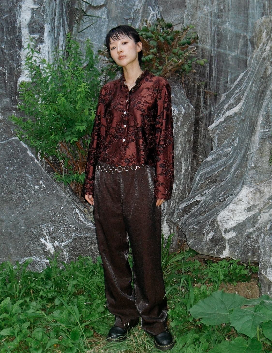 Brown gloss flower pattern jacket 상품이미지1